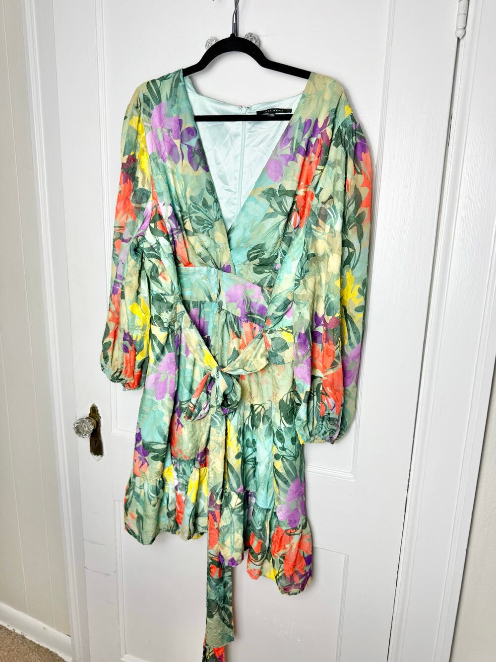 Alex Marie Simone Floral Long Sleeve Short Faux Wrap V-neck Dress Women's 18W